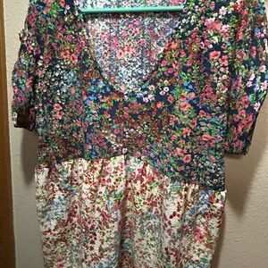 Colorful Floral V-Neck Blouse